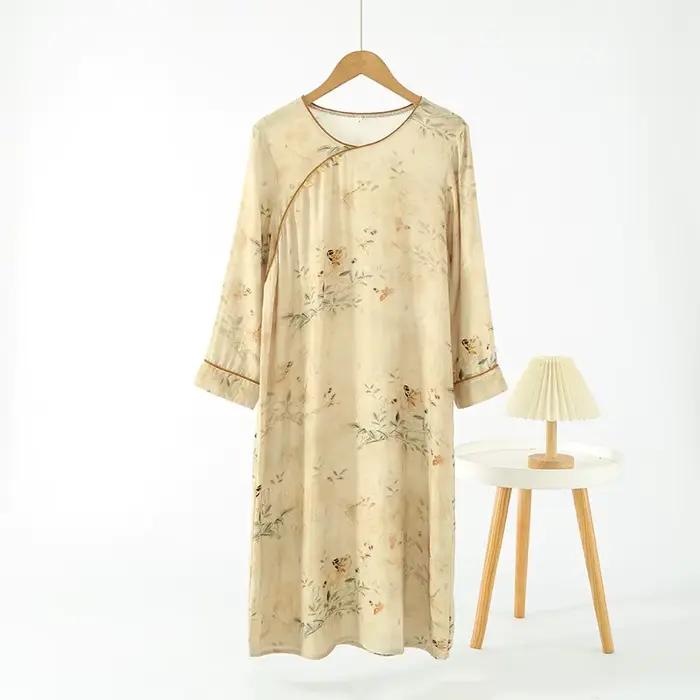 Robe de nuit d'inspiration Hanfu orientale pour femmes, Vintage, avec patte inclinée, chemise de nui