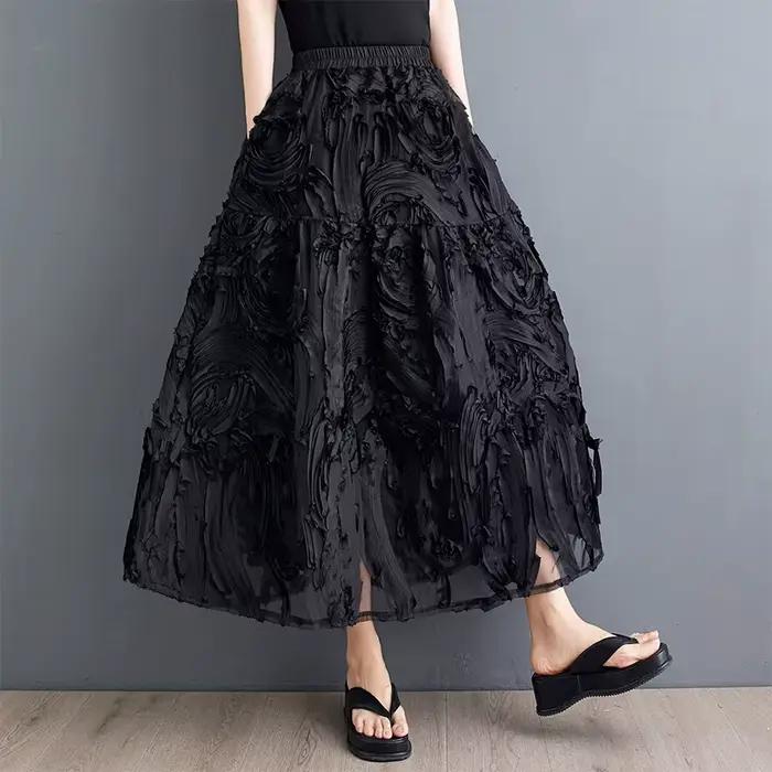 Jupe noire pour femmes, mode d'été, lourd, Design Chic, plissée, ligne a, facile à assortir, taille 