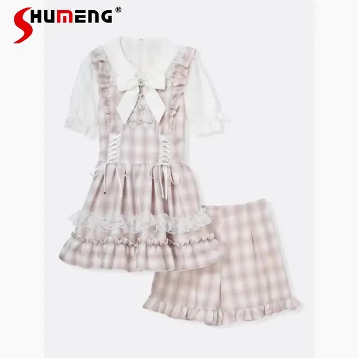 Japon Mine robe douce ensemble été 2025 filles femme mignon nœud dentelle champignon bord haut à car