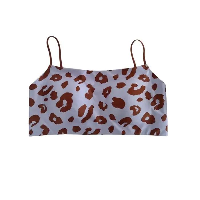 Soutien-gorge sans fil en satin à fines bretelles, imprimé léopard, col bateau, brassière antichoc s
