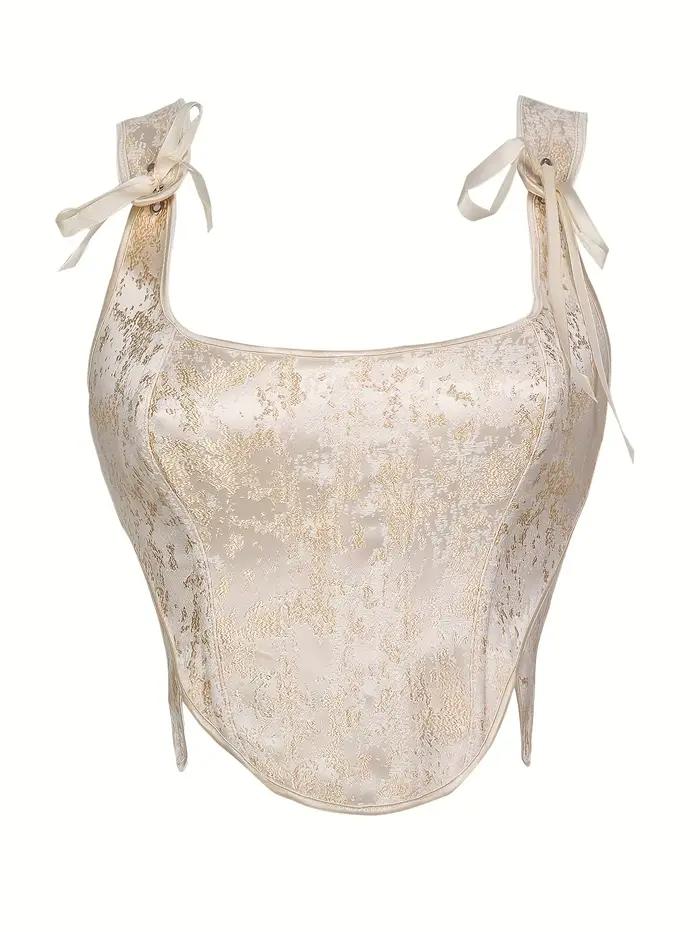 Un corset à double bandoulière en brocart doré de style court rétro, élégant et à la mode, sans bret