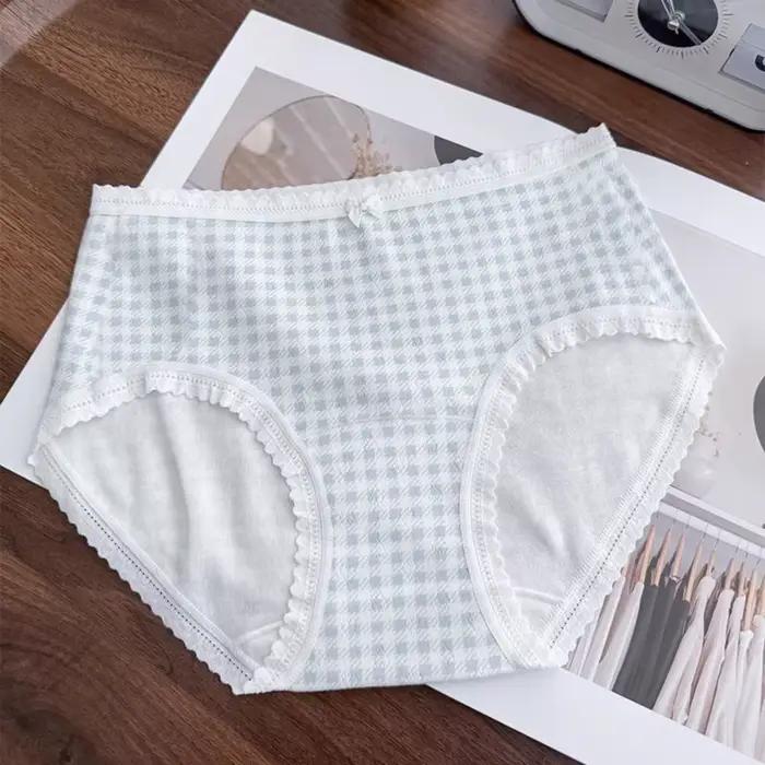 Culottes mi-hautes en coton pour femme, motif quadrillé à motifs d'ours et fleurs douces, avec nœud