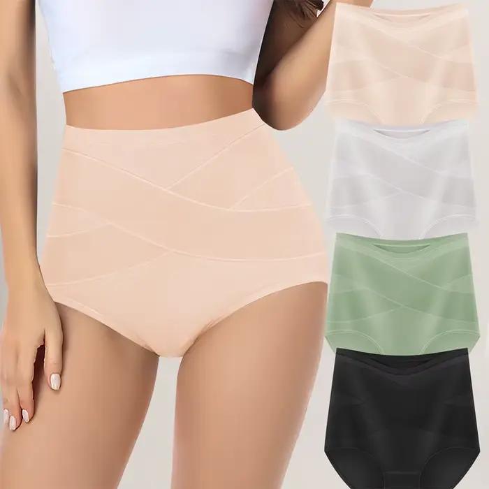 4 pièces taille haute femmes culottes confortable coton croix ventre Tuck respirant respectueux de l