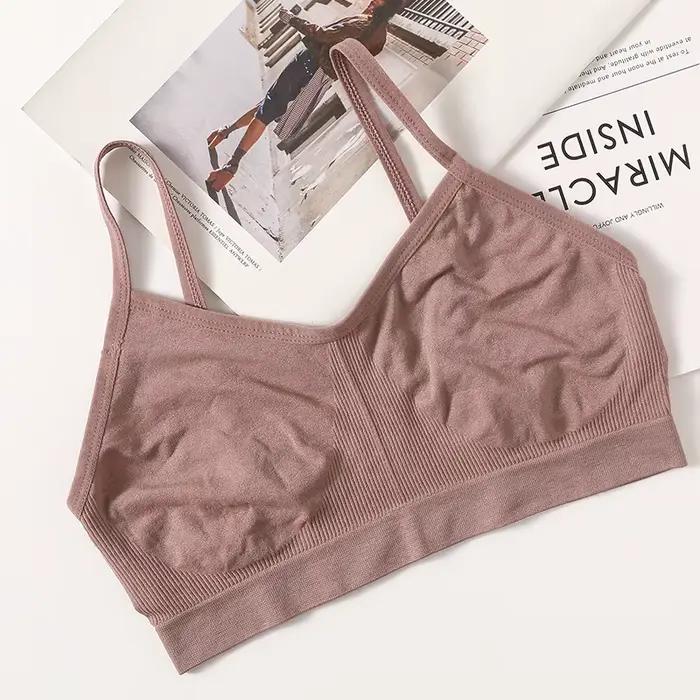 Soutien-gorge sans fil pour femme, haut de sport côtelé froncé, bralette avec/sans coussinets, linge