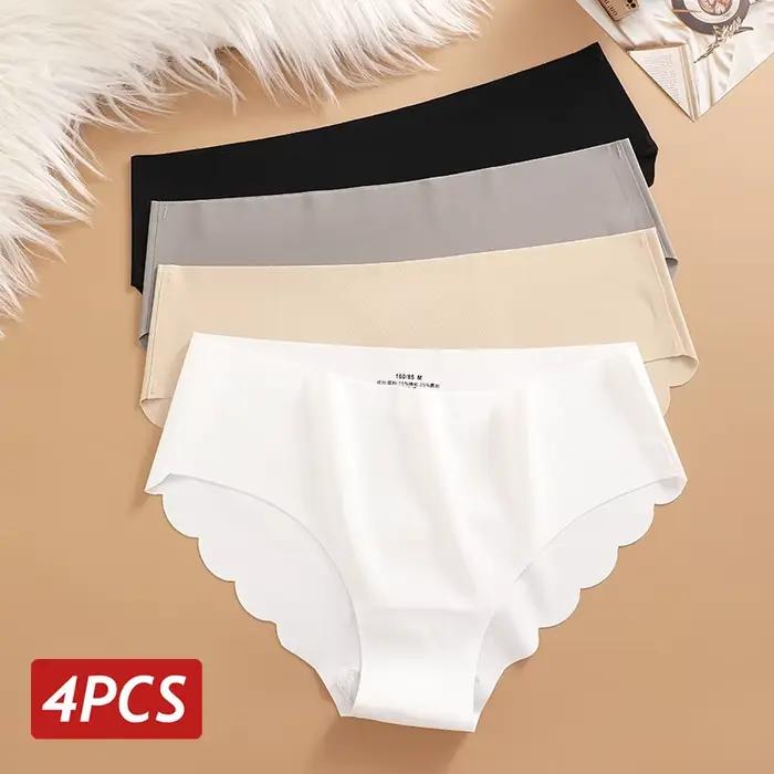 Culotte sans couture en soie glacée 4 pièces/ensemble slips pour femmes couleur unie sous-vêtements 