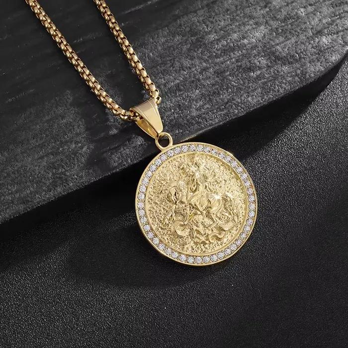 Saint George Dragon Slayer chevalier pendentifs titane acier hommes femmes personnalisé Hip Hop coll