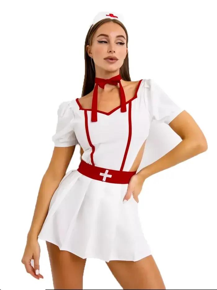 Womend – Costume d'infirmière coquine pour femmes, robe de Cosplay pour adultes, ensemble de tablier