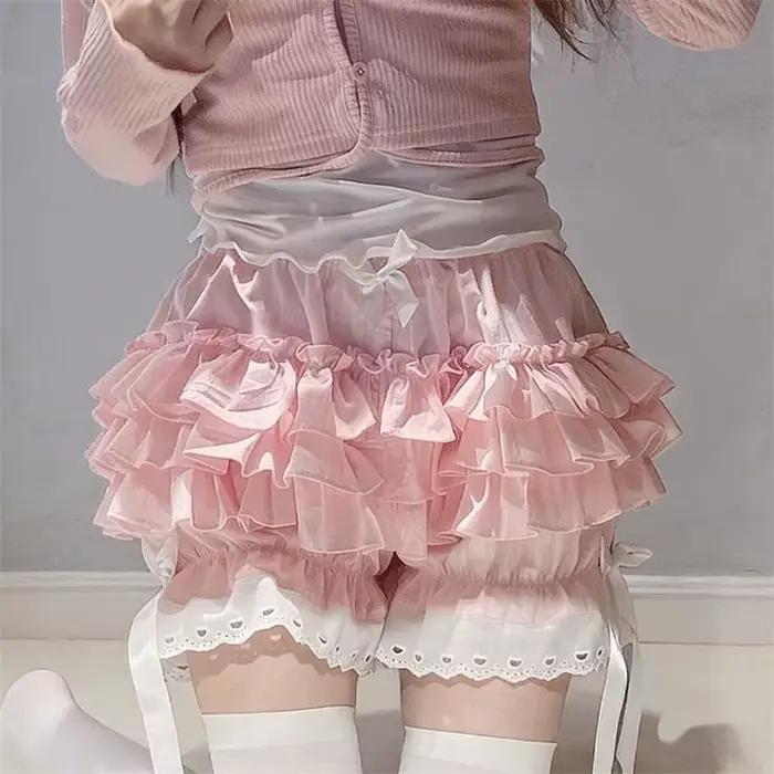 Culottes plissées roses pour femme, culottes mignonnes style citrouille, short de sécurité lolita av