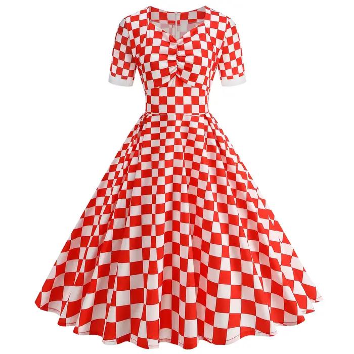 [You're My Secret] Robe Rockabilly des années 50 et 60 pour femmes, robe vintage à carreaux rouges e