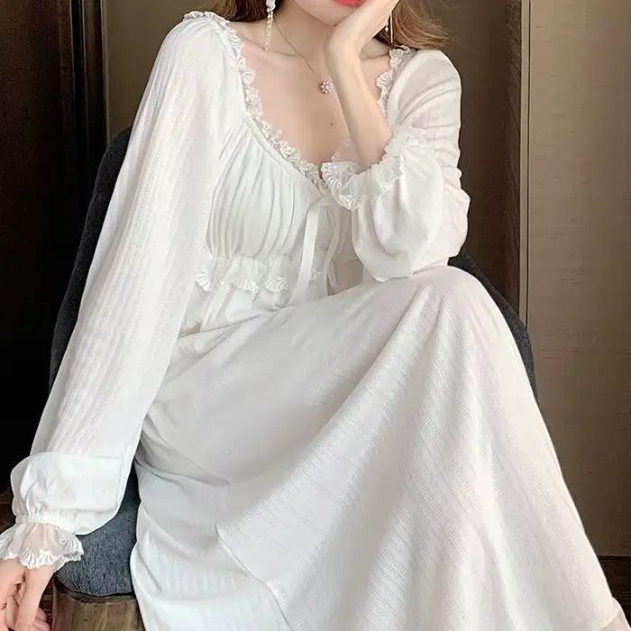 2022 doux femmes chemises de nuit nouveau à manches longues palais vêtements de nuit robe automne ét