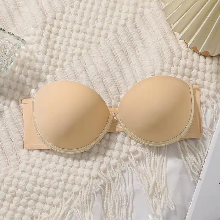 Soutien-gorge sans bretelles pour femme, à fermeture latérale croisée, avec armatures, rembourré, pu