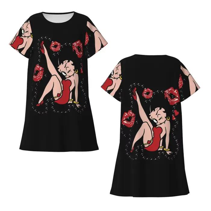 Chemise de nuit personnalisée Mrs Boop Thing Crew Betty et son chien, chemise de nuit à manches cour