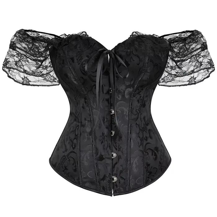 Haut Corset à manches courtes en dentelle pour femmes, Bustier Vintage en brocart, vêtements moulant