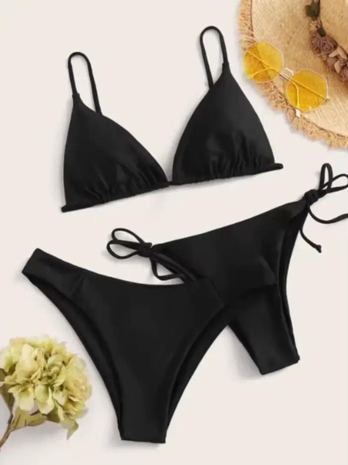 3 pièces ensemble Bikini femmes maillot de bain Push Up avec 2 bas taille basse et moyenne bretelles