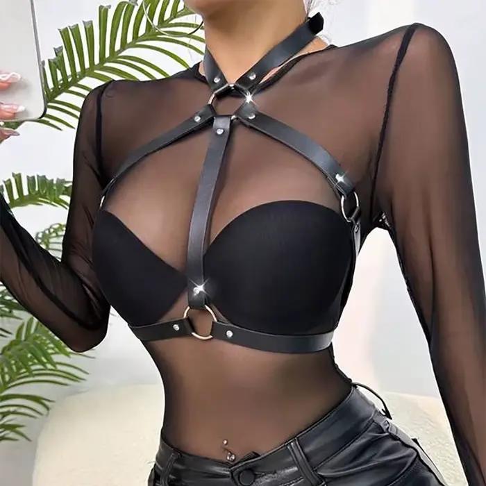 Harnais en cuir PU pour femme, ceinture de corps tendance, style gothique punk, bretelles réglables 