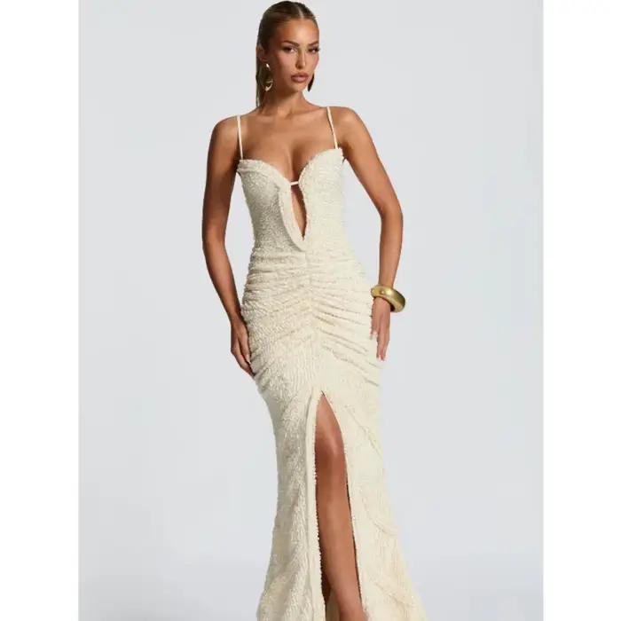 Robe d'invité sirène pour femmes, Corset Sexy, élégante, bretelles, col en V, fente froncée, remise 
