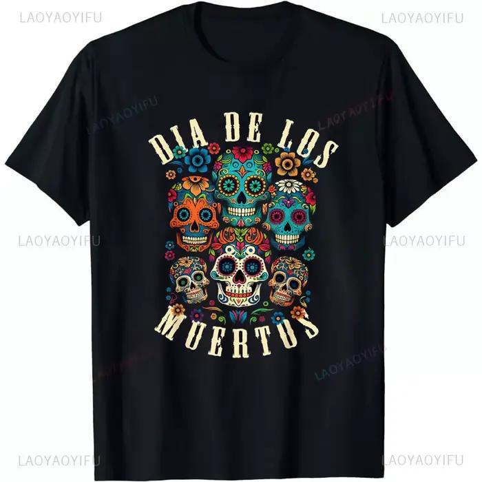 Dia De Los Muertos jour des morts crâne drôle unisexe t-shirts graphiques t-shirts col rond hommes c