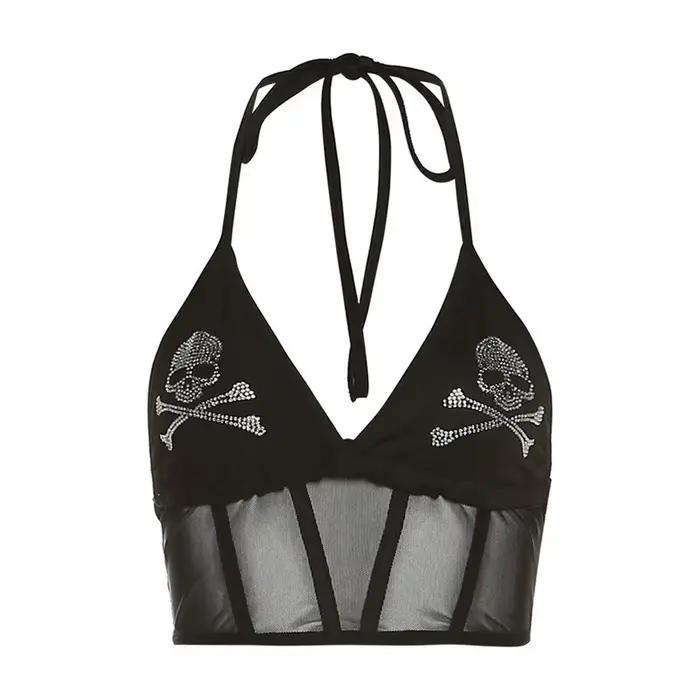 [You're My Secret] Camisole gothique à motif crâne pour femme, sexy, transparente, décolleté en V pr