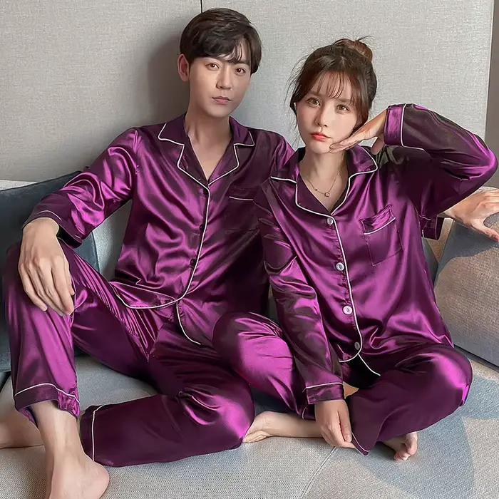 Pyjama à manches longues pour hommes et femmes, vêtements de nuit décontractés pour couple, vêtement