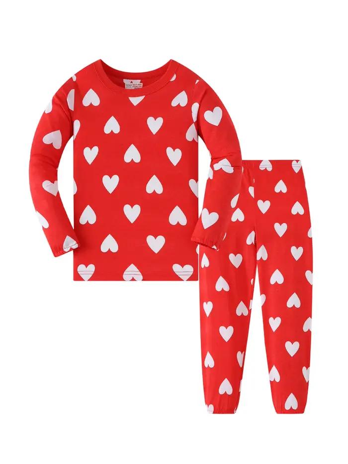 Ensemble pyjama rouge à manches longues et pantalon long en forme de cœur pour filles de 1 à 8 ans, 