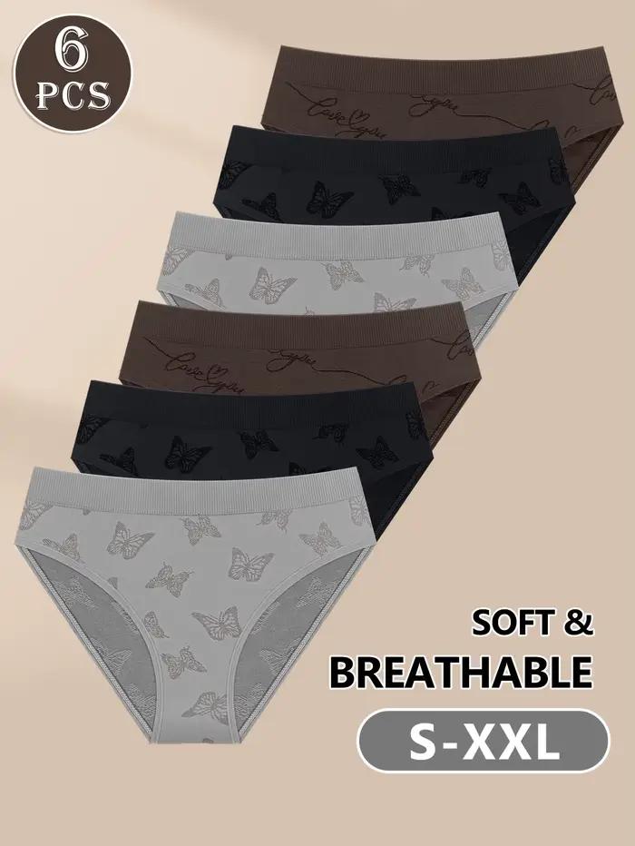Lot de 6 culottes taille basse pour femmes avec un motif papillon élégant, appariés romantique, en n