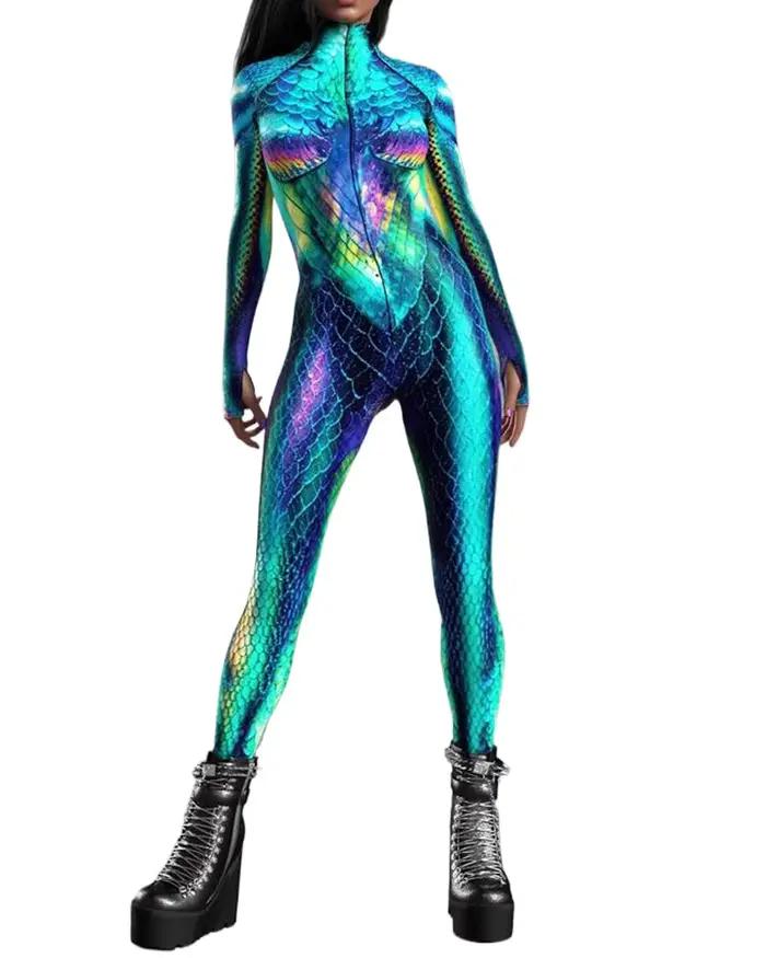 Combinaison sexy pour femme, style cyberpunk futuriste, armure mécanique, imprimé sirène, costume de