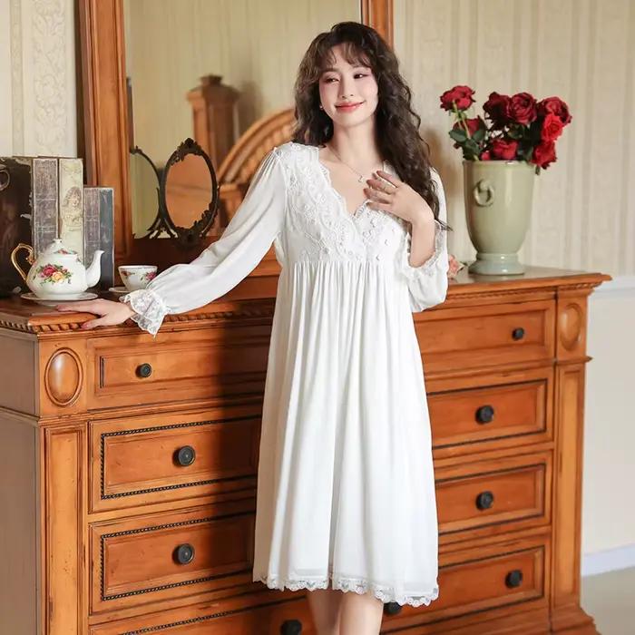 Haute qualité printemps automne vêtements de nuit femmes chemise de nuit à manches longues Sexy col 