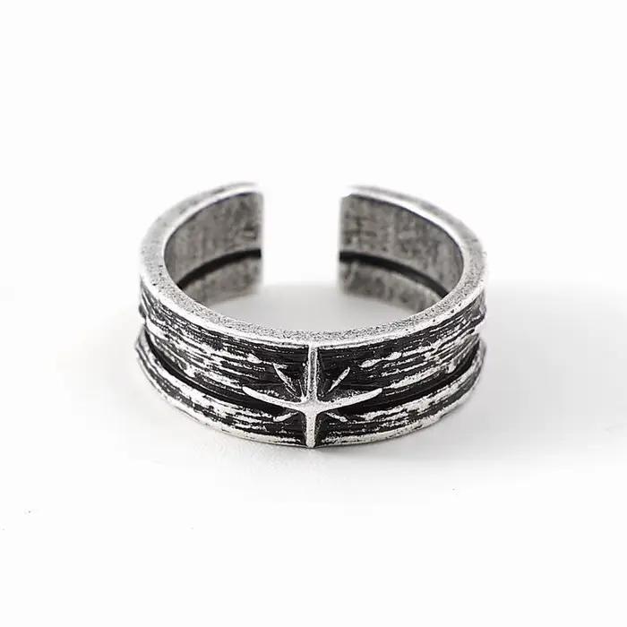 Bague ouverte réglable unisexe en argent, style punk gothique, nuit étoilée, rétro, bijoux faits à l