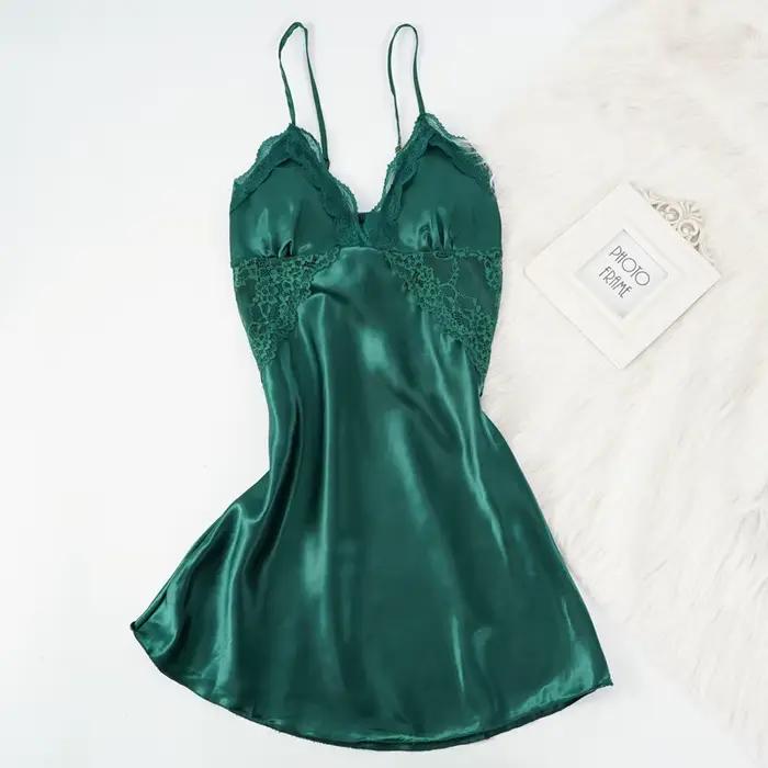 Liquidation vente femmes dentelle Sexy fronde chemise de nuit col en v vêtements de nuit solide dent