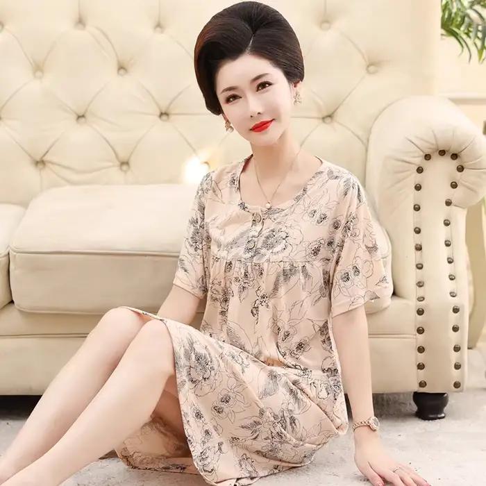 Chemise de nuit imprimée florale, chemises de nuit d'été en coton pour femmes, mode rétro, manches c