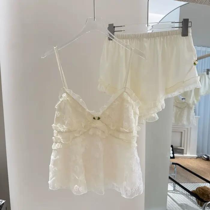 Ensemble pyjama à bretelles en dentelle, Perspective Sexy, Lingerie intime, vêtements de nuit d'été 
