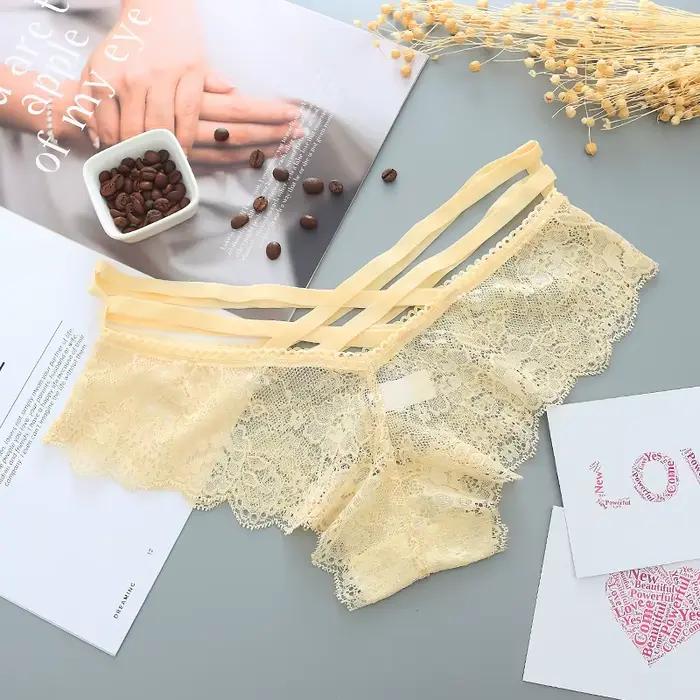Culotte en dentelle pour femmes, sous-vêtements transparents, Sexy, doux, solide, taille basse, ajou