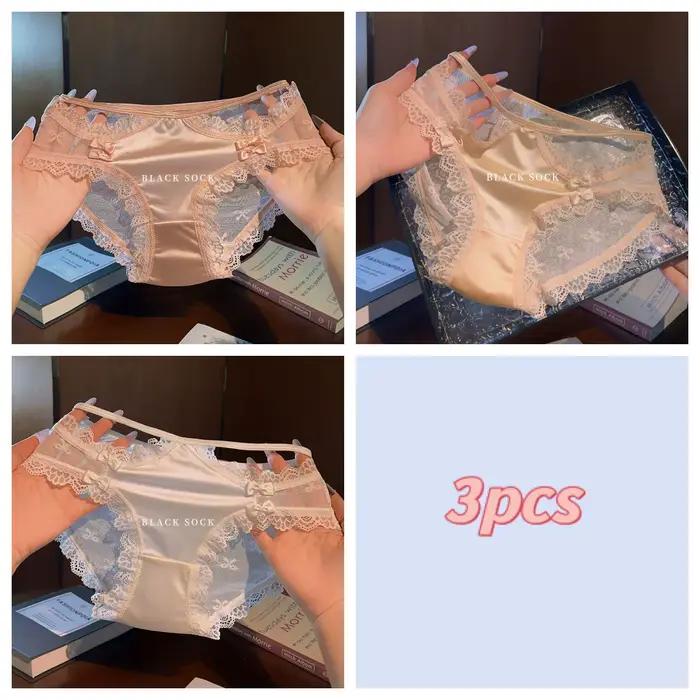 Culottes triangulaires de luxe françaises pour femmes - Modèle Lust avec nœud en dentelle semi-trans