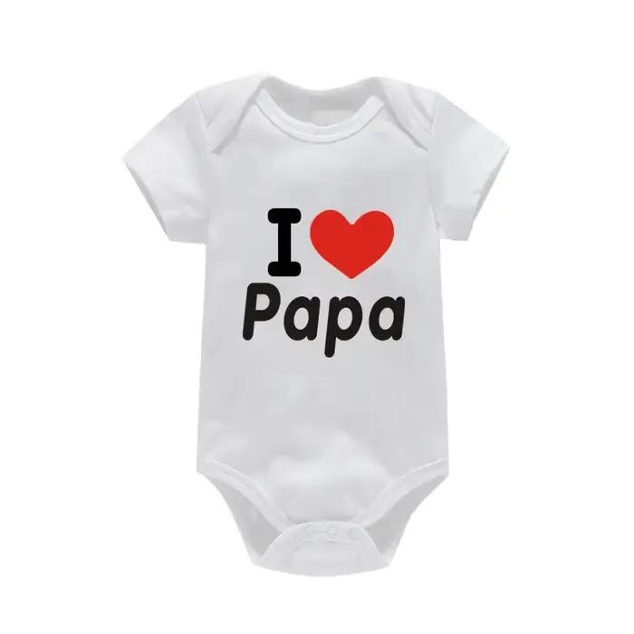 T-shirt barboteuse amusant « I Love Mama & Papa » pour bébé, vêtements de ramper, combinaison triang