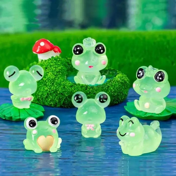 Figurines décoratives lumineuses pour jardin féerique, 6 pièces/ensemble, figurines de grenouilles m