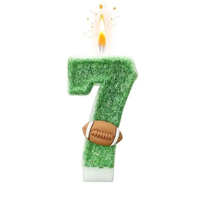 Bougies d'anniversaire numérotées 0-9 style rugby vert - Décoration de gâteau de football pour fêtes