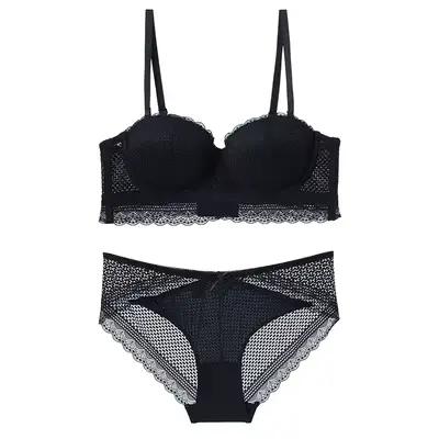 Nouvel ensemble de lingerie rouge sexy en dentelle, soutien-gorge push-up en coton à demi-bonnet san