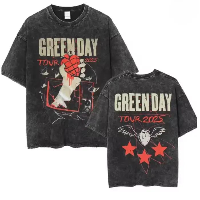 T-shirt Rock Band Green Day Tour 2026 – T-shirt délavé vintage tendance pour homme et femme – Vêteme