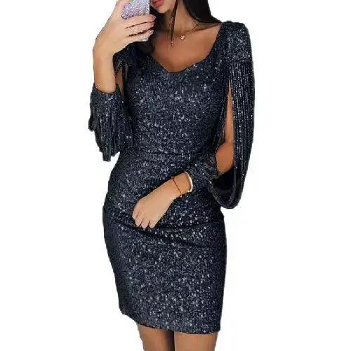 Robes féminines 2025 robe courte de boîte de nuit pour femmes vêtements de soirée paillettes bal Min