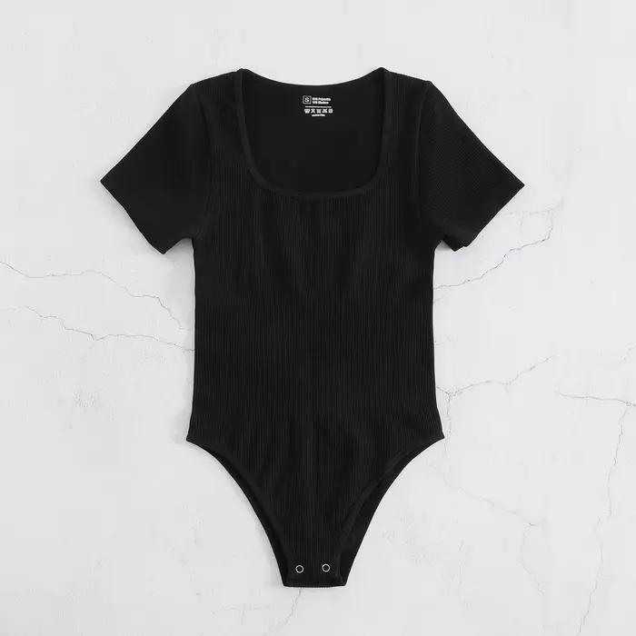 BornToGirl Combinaison moulante sexy pour femme, noire et blanche, une pièce, unie, slim, à manches 