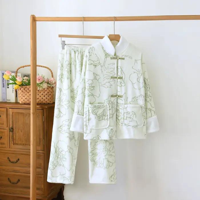 Automne hiver Vintage fait à la main velours chaud Homewear Lingerie pyjamas flanelle femmes vêtemen