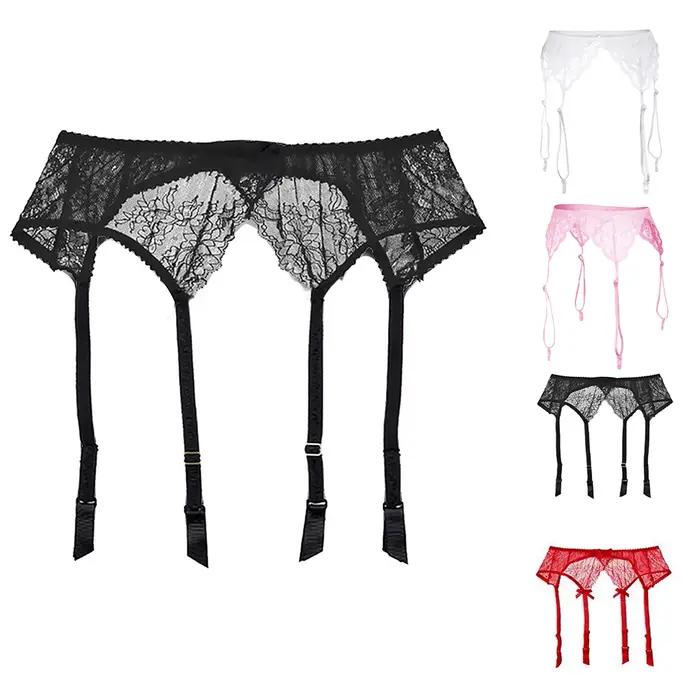 Porte-jarretelles en dentelle pour femmes, sous-vêtements en maille transparente, ceinture réglable 
