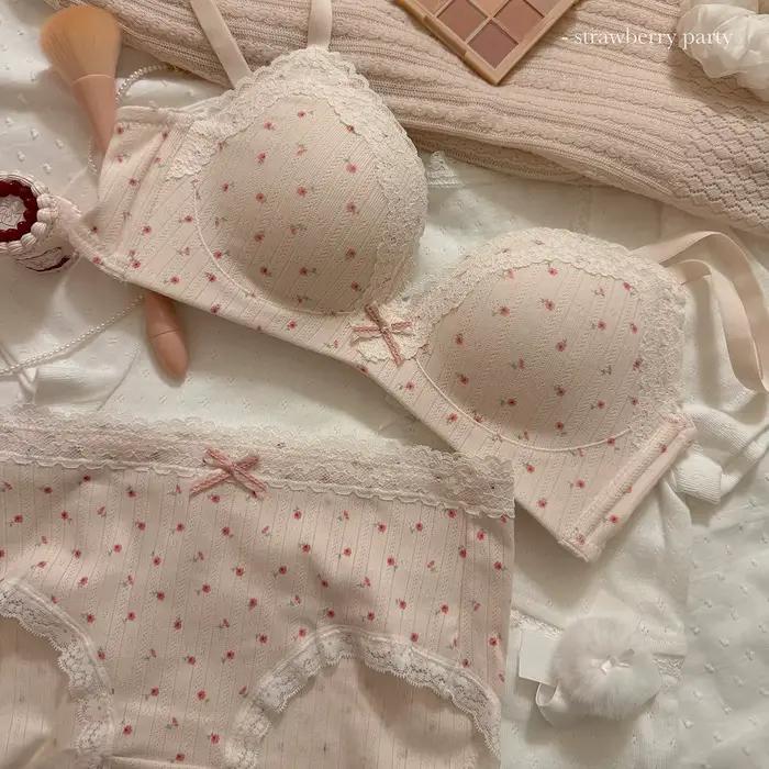 Doux fille dentelle bord ensemble de soutien-gorge à fleurs femmes Non-anneau en acier beauté dos sa