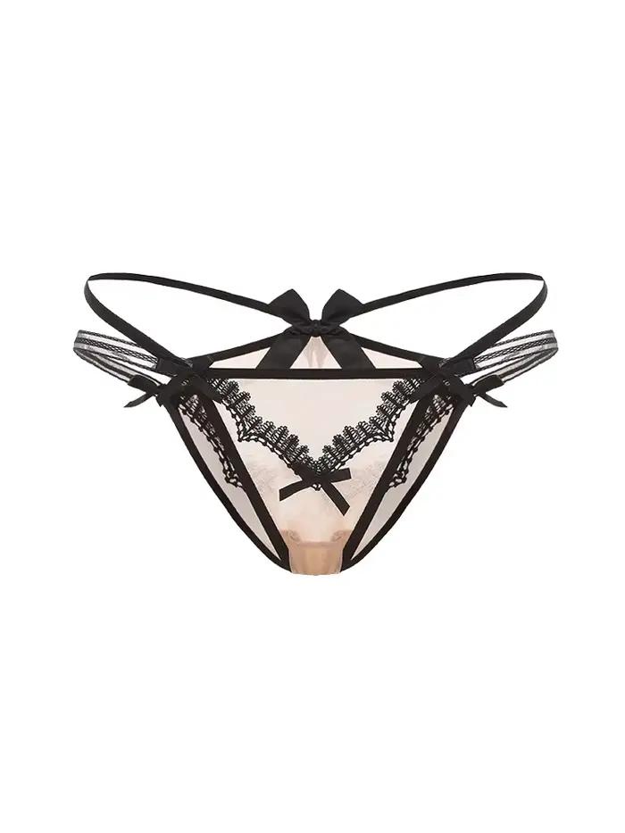 String Sexy en dentelle pour femmes, sous-vêtements à la mode, ceinture croisée, string Transparent,