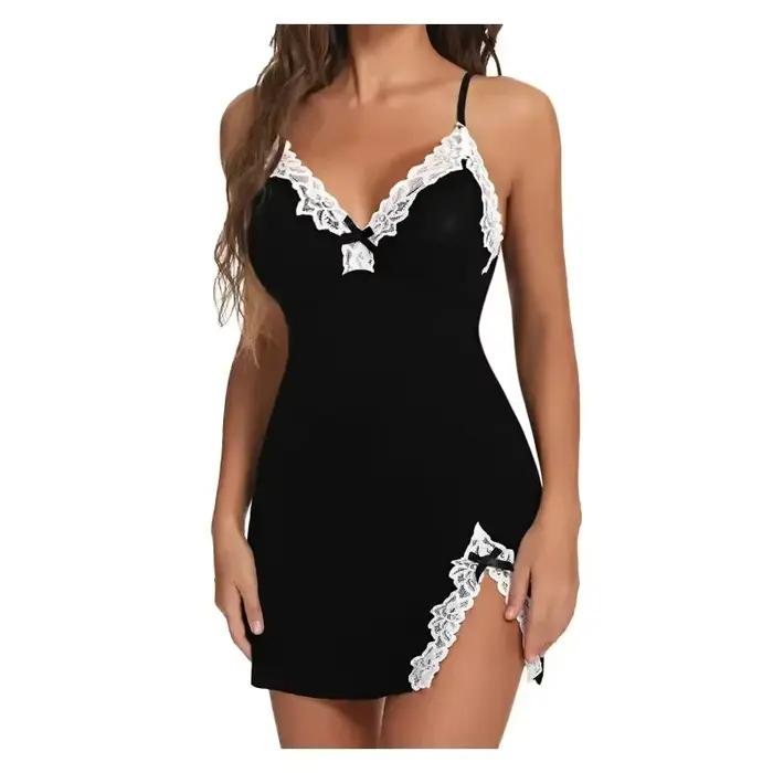 Femmes vêtements de nuit dentelle soie Satin chemise de nuit Lingerie Sexy sans manches nuisettes co
