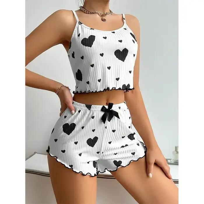 Ensemble de pyjama pour femmes, vêtements de nuit, 2 pièces, débardeurs courts et shorts, tailles S 