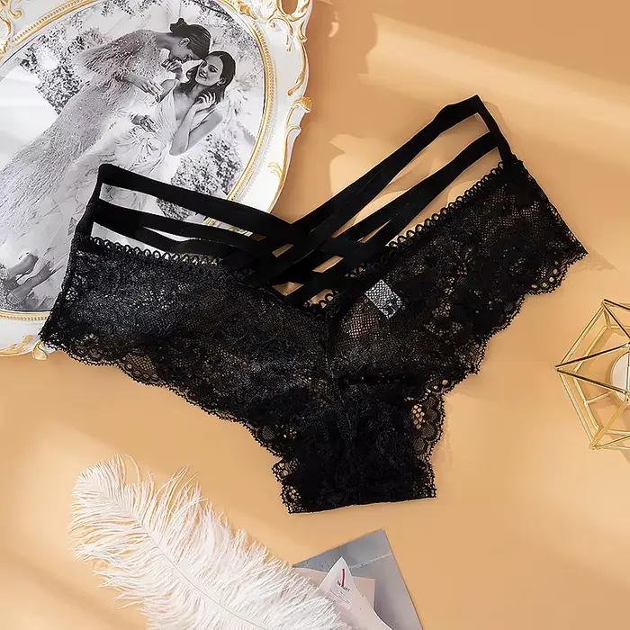 Culotte Sexy en dentelle pour femmes, taille basse, couleur unie, sous-vêtements féminins, ajouré cr