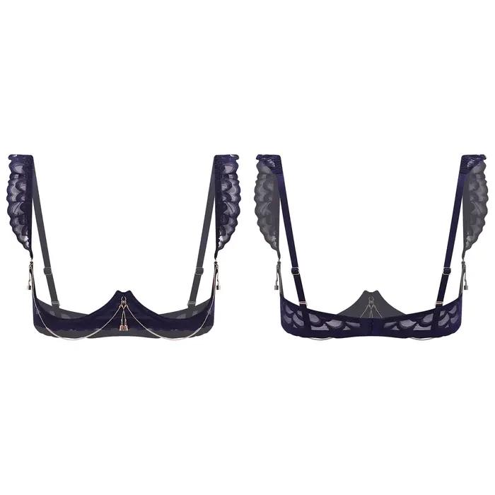 Soutien-gorge balconnet push-up sans armatures pour femme, en dentelle florale transparente, à bonne