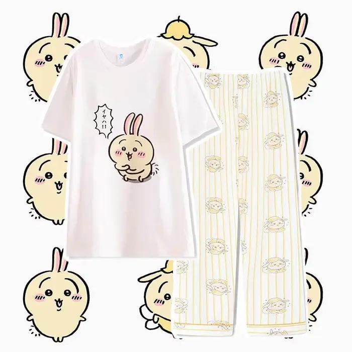 Pyjama d'été pour femmes Chiikawa Usagi, manches courtes, pantalon, style japonais kawaii, printemps