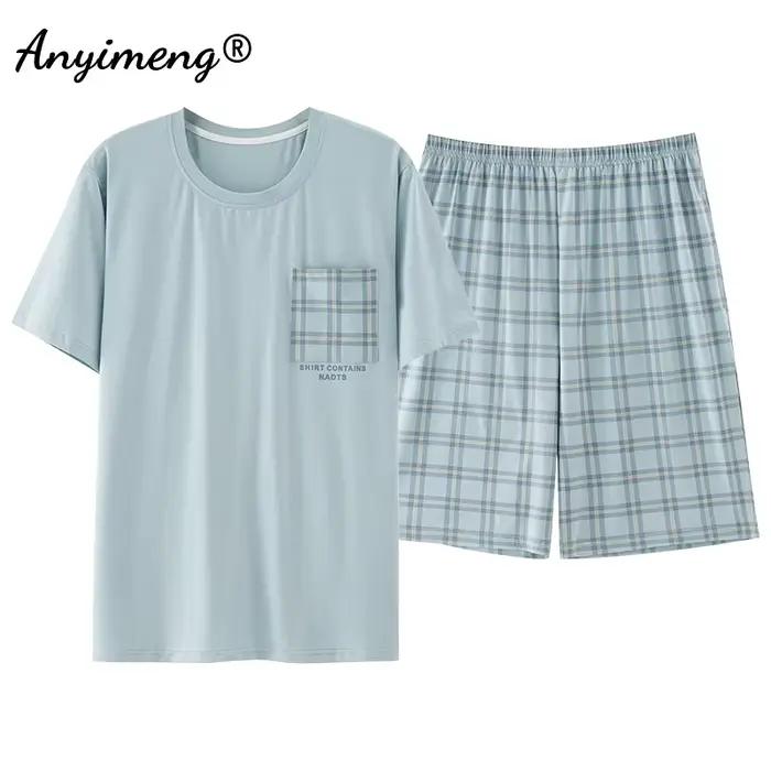 Big Guys grande taille L-6XL pyjama ensembles été nouveaux hommes Modal vêtements de nuit Gentleman 